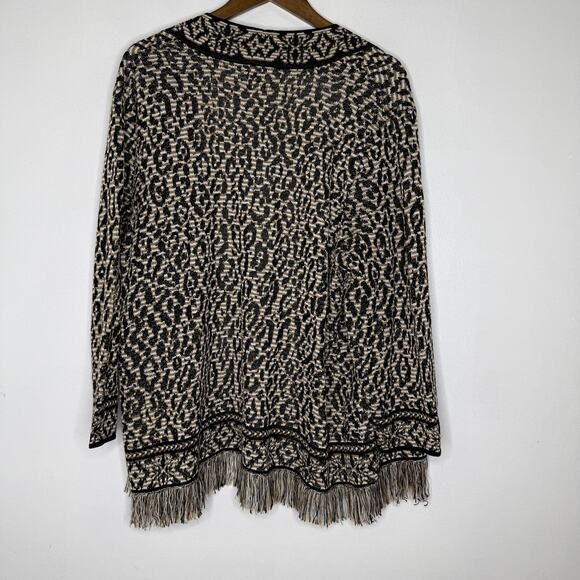 Ruby Rd Cardigan Sweater Womens 1X Black Tan Fringe Open Front Boho Knit Aztec - Picture 5 of 7